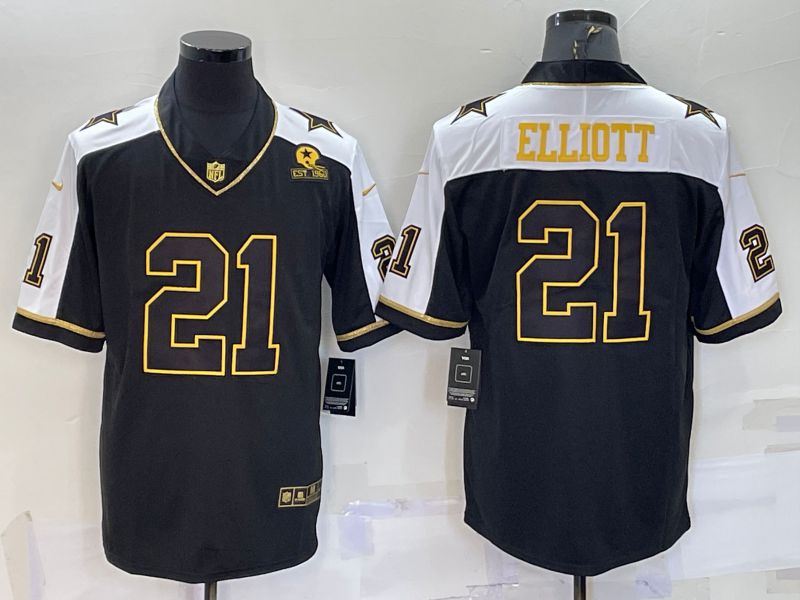 Men Dallas Cowboys #21 Elliott Black Thanksgiving gold characters 2022 Nike Limited NFL Jersey